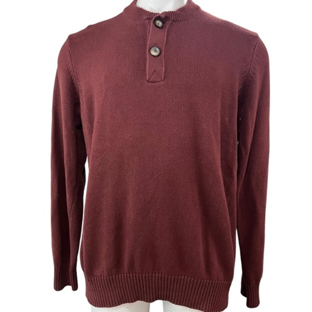 Eddie Bauer Sweater Men’s Large Heavy Knit Button Long Sleeve Maroon (728)